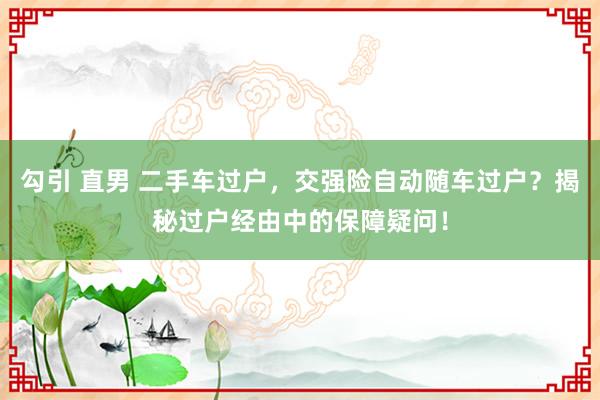 勾引 直男 二手车过户，交强险自动随车过户？揭秘过户经由中的保障疑问！