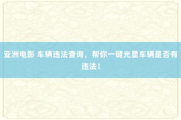 亚洲电影 车辆违法查询，帮你一键光显车辆是否有违法！