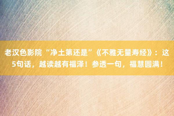 老汉色影院 “净土第还是”《不雅无量寿经》：这5句话，越读越有福泽！参透一句，福慧圆满！